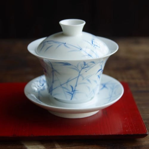 Hand painted green bamboo tea cup