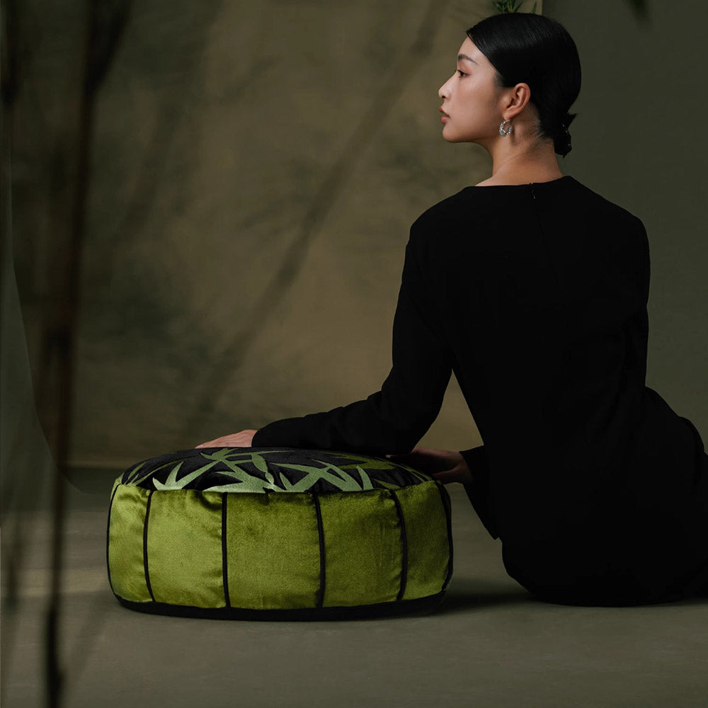 Bamboo Embroidery Pouf