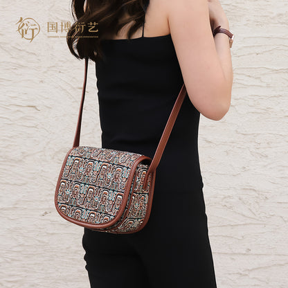 National Museum of China Boqu Pattern Jacquard Saddle Bag