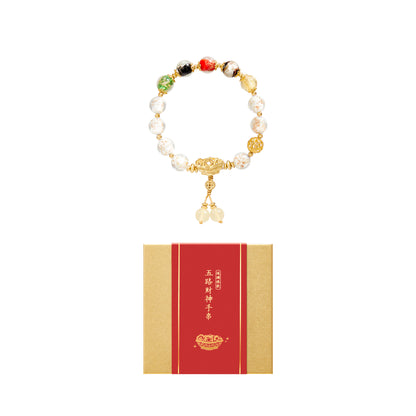 The Forbidden City Five Fortune Gods Bracelet with South Red Agate and Colored Glaze