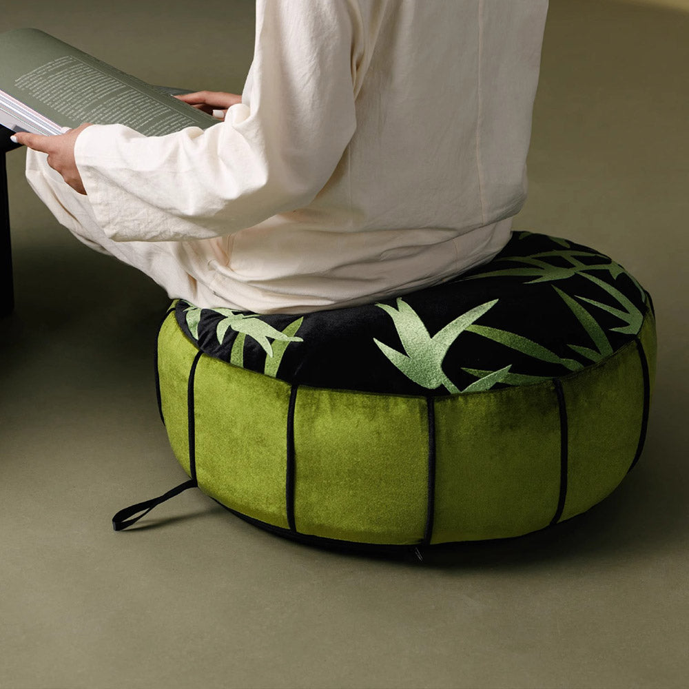 Bamboo Embroidery Pouf