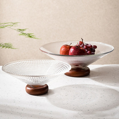 Wooden Footed Glass Bowl