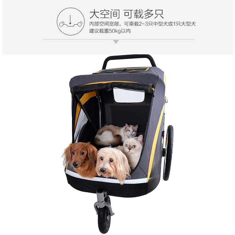 Ibiyaya FS2180 Gold Bus Pet Stroller Large Dog Going Out Trolley Golden Retriever etc