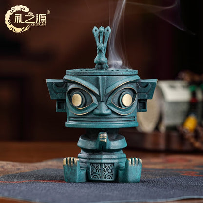 Alloy handicrafts Sanxingdui bronze portrait aromatherapy burner set desktop creative incense burner