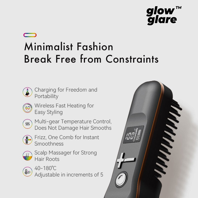 GlowGlare Styling Comb Rechargeable Wireless Portable Curling Wand Travel Mini Hair Wand