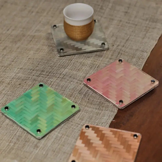 Handmade Bamboo-woven Coaster-Colorful Version