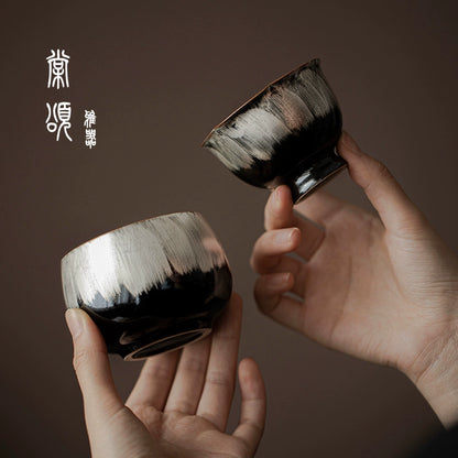 Tang Song丨Pure handmade black gold glazed silver master cup large tea cup men's antique cup kung fu tea set