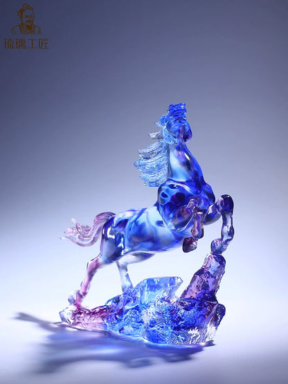 Glazed horse ornaments, crystal handicrafts, living room, entrance, office, desktop decorations, opening gifts, light luxury and high-end