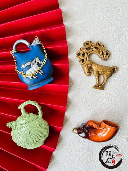 Xi'an cultural and creative refrigerator magnet, three-dimensional souvenir, backward flow pot, animal head agate cup, national treasure, Shaanxi calendar Bo dance horse pot