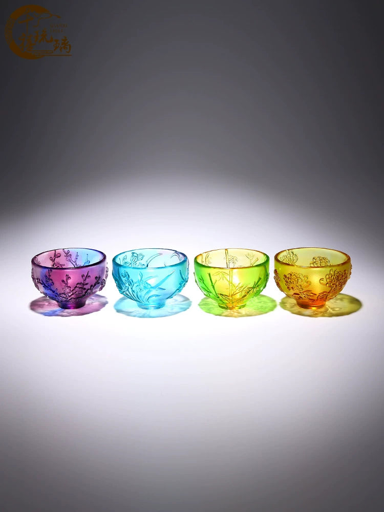 Intangible cultural heritage handmade ancient glazed plum orchid bamboo chrysanthemum bowl ornament set of high-end crystal Chinese style special gifts