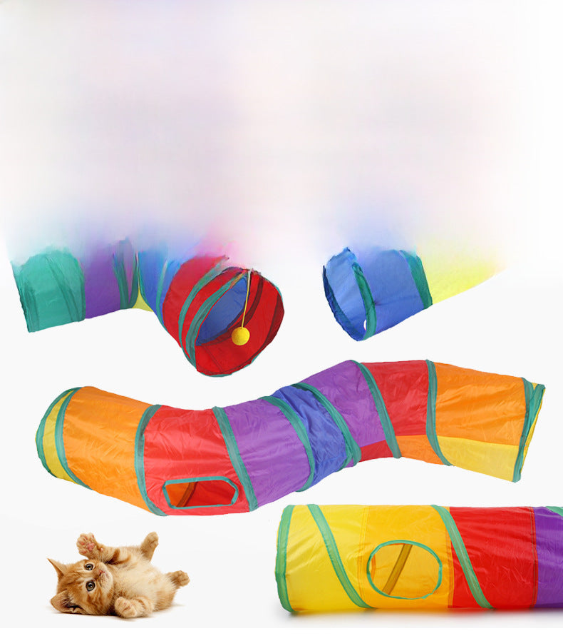 Pet cat tunnel cat rainbow three-channel interactive cat toy drill bucket foldable cat toy