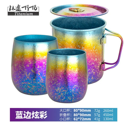 Titanium TiTo pure titanium water cup folding cup portable outdoor cup can boil water camping titanium cup single-layer cup set