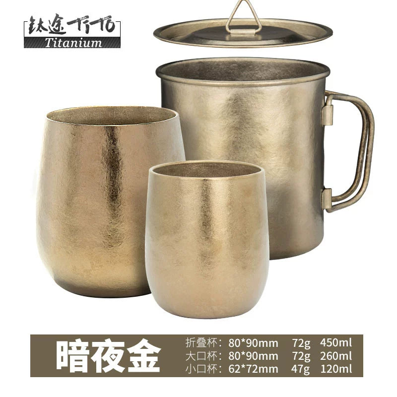 Titanium TiTo pure titanium water cup folding cup portable outdoor cup can boil water camping titanium cup single-layer cup set