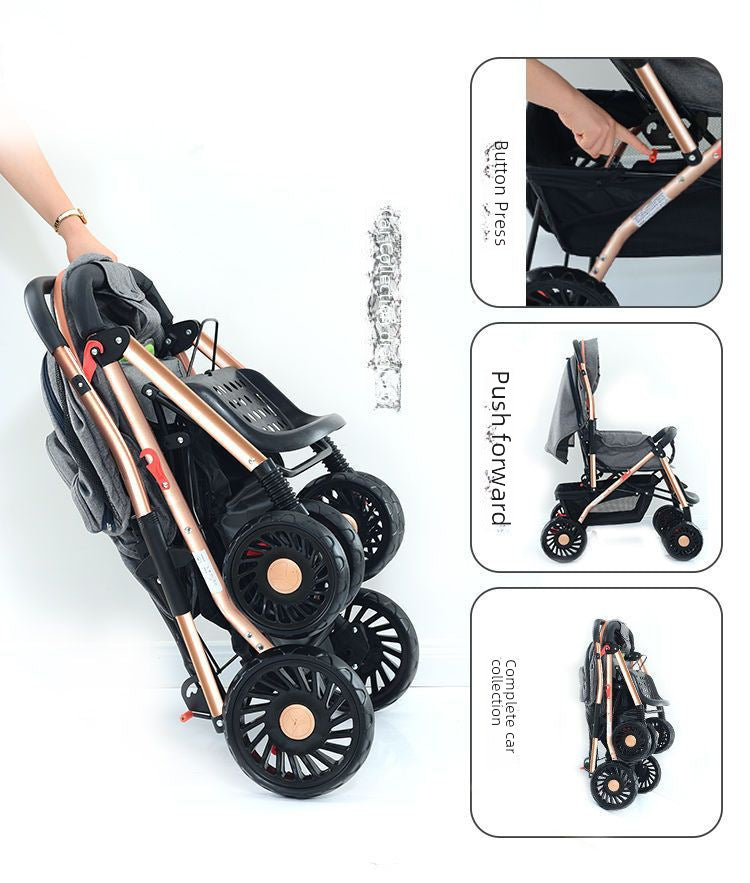 Folding baby stroller can sit on people, can lie down, light four-wheel shock absorption, walking baby artifact, baby stroller, out of the stroller