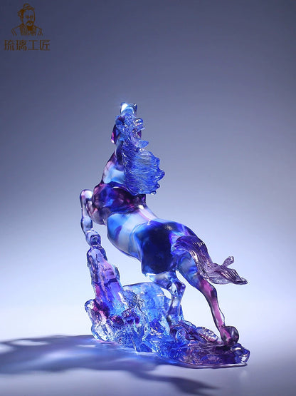 Glazed horse ornaments, crystal handicrafts, living room, entrance, office, desktop decorations, opening gifts, light luxury and high-end