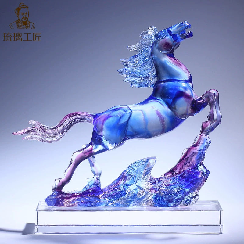 Glazed horse ornaments, crystal handicrafts, living room, entrance, office, desktop decorations, opening gifts, light luxury and high-end