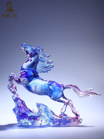 Glazed horse ornaments, crystal handicrafts, living room, entrance, office, desktop decorations, opening gifts, light luxury and high-end