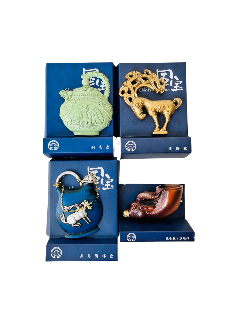 Xi'an cultural and creative refrigerator magnet, three-dimensional souvenir, backward flow pot, animal head agate cup, national treasure, Shaanxi calendar Bo dance horse pot