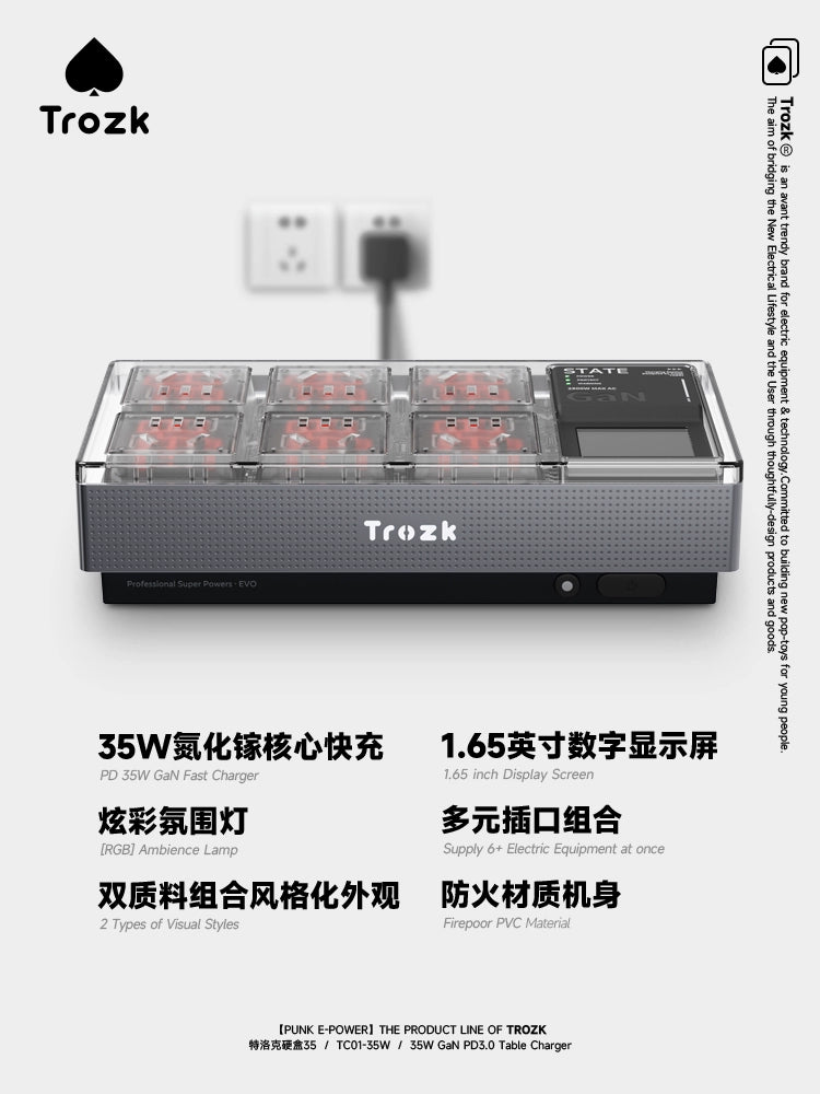 Trozk Trozk Hard Case 35 Gaming Socket RGB Ambient Light Socket Row Punk Power Multi-function Fast Charging Wiring