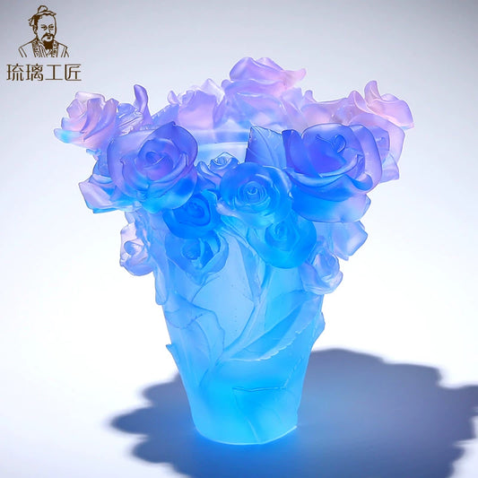 Zibo glazed intangible cultural heritage handmade artwork living room, high-end rose vase, flower arrangement, decorative ornaments, new home gifts