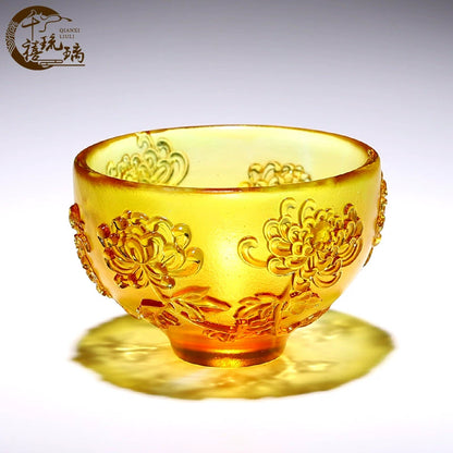 Intangible cultural heritage handmade ancient glazed plum orchid bamboo chrysanthemum bowl ornament set of high-end crystal Chinese style special gifts