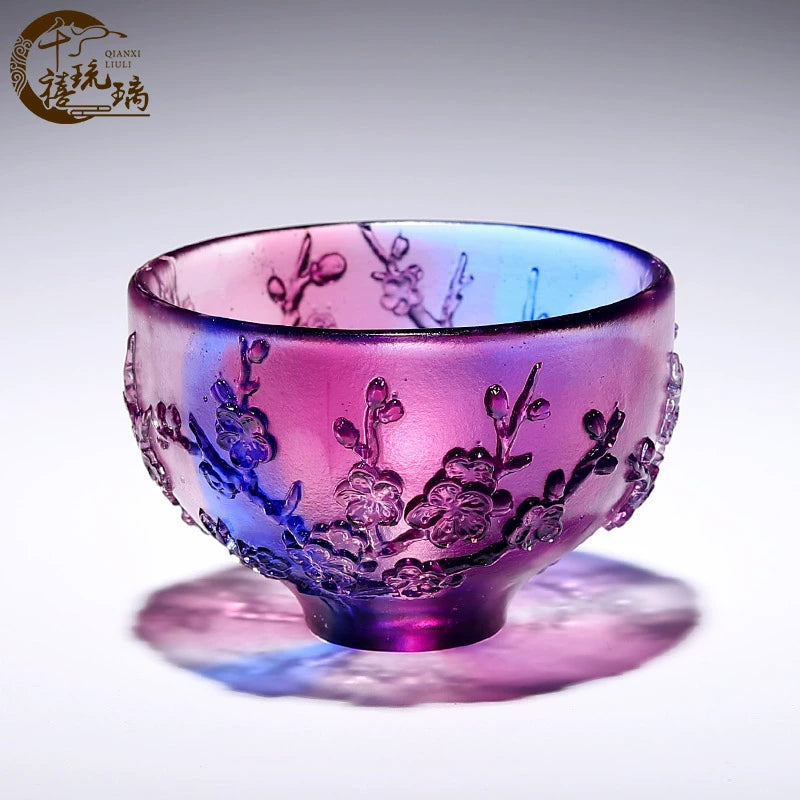 Intangible cultural heritage handmade ancient glazed plum orchid bamboo chrysanthemum bowl ornament set of high-end crystal Chinese style special gifts