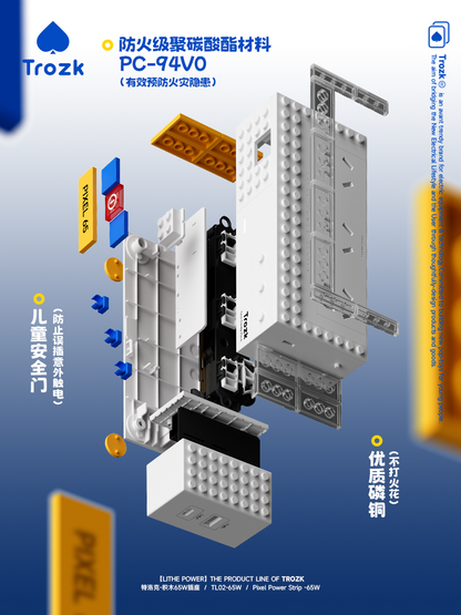 TROZK Turlock building block socket gallium nitride strip 65W fast full asana typeC can be used for trendy play tables