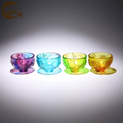 Intangible cultural heritage handmade ancient glazed plum orchid bamboo chrysanthemum bowl ornament set of high-end crystal Chinese style special gifts