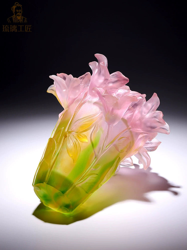 Boshan Zibo glazed art, lily vase, handicraft ornaments, high-end living room flower arrangement, high-end housewarming gifts