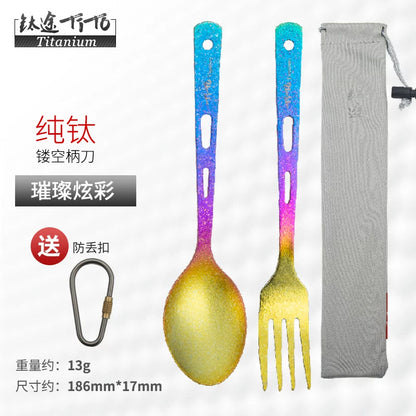 Titanium way TiTo pure titanium ice flower colorful chopsticks spoon fork cup tableware set gift outdoor camping picnic