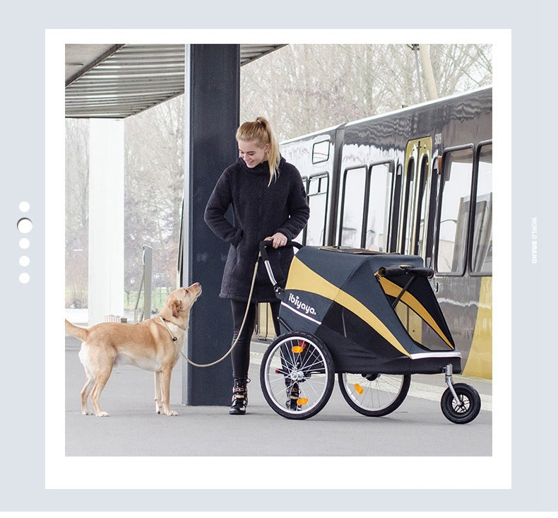 Ibiyaya FS2180 Gold Bus Pet Stroller Large Dog Going Out Trolley Golden Retriever etc