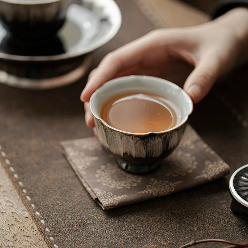 Tang Song丨Pure handmade black gold glazed silver master cup large tea cup men's antique cup kung fu tea set