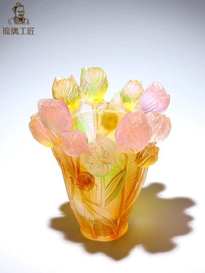 Zibo glazed handicraft ornaments, living room flower arrangement, decorations, creative tulip vases, light luxury, high-end gifts