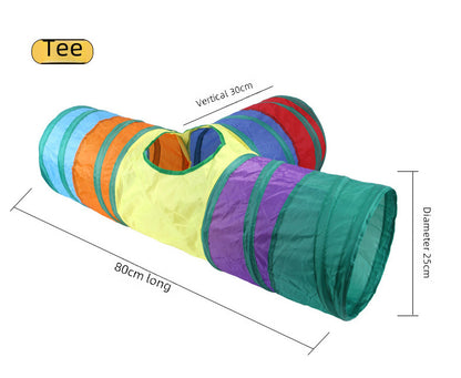 Pet cat tunnel cat rainbow three-channel interactive cat toy drill bucket foldable cat toy