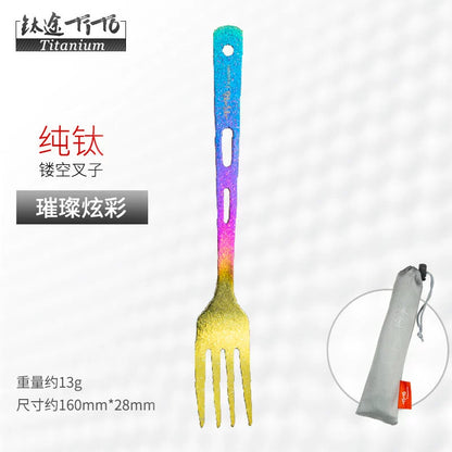 Titanium way TiTo pure titanium ice flower colorful chopsticks spoon fork cup tableware set gift outdoor camping picnic