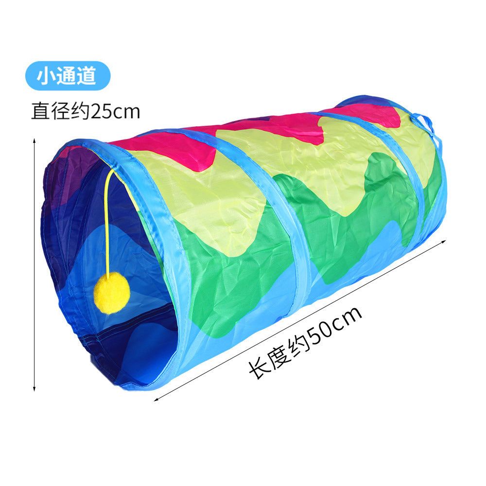 Pet cat tunnel cat rainbow three-channel interactive cat toy drill bucket foldable cat toy