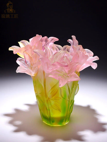 Boshan Zibo glazed art, lily vase, handicraft ornaments, high-end living room flower arrangement, high-end housewarming gifts