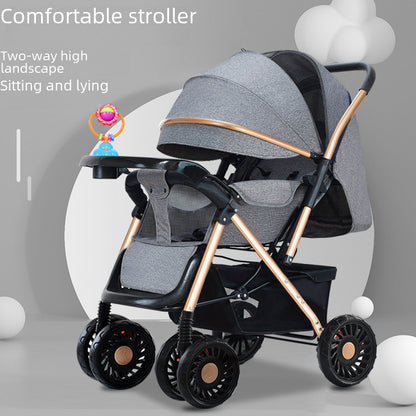 Folding baby stroller can sit on people, can lie down, light four-wheel shock absorption, walking baby artifact, baby stroller, out of the stroller