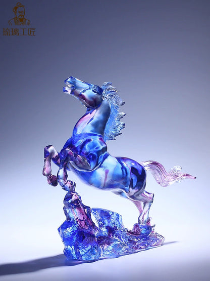 Glazed horse ornaments, crystal handicrafts, living room, entrance, office, desktop decorations, opening gifts, light luxury and high-end