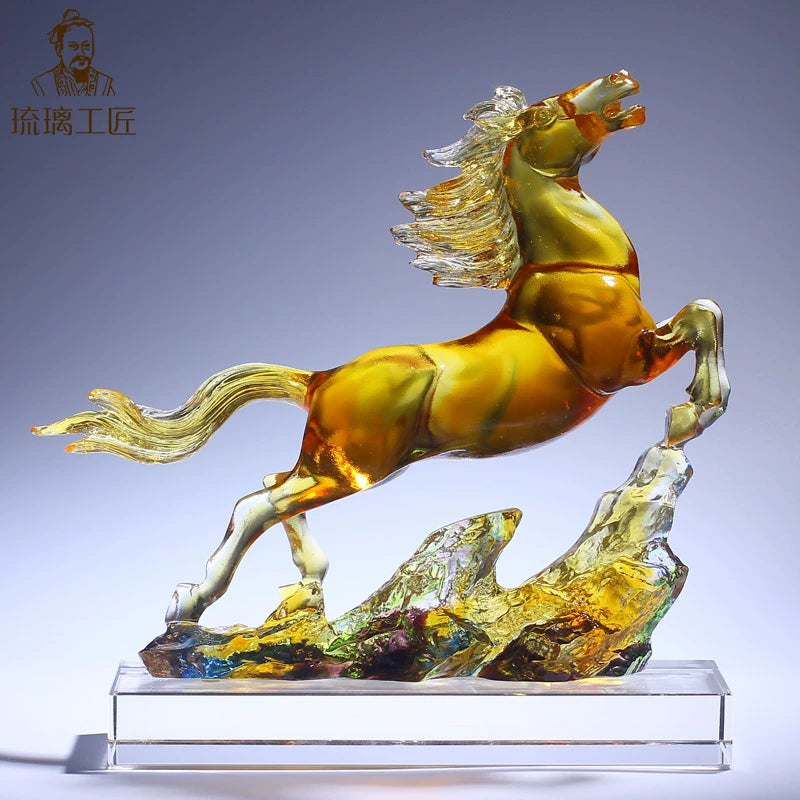 Glazed horse ornaments, crystal handicrafts, living room, entrance, office, desktop decorations, opening gifts, light luxury and high-end