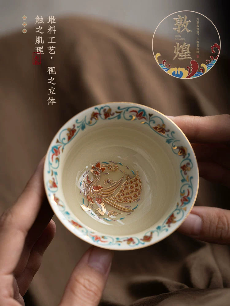 Dunhuang Cultural and Creative Fuling Pattern Color Cup Creative Ceramic Teacup Tea Set Gift Box for Teacher Graduation Father's Day Gift