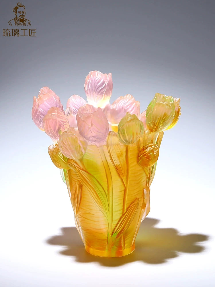 Zibo glazed handicraft ornaments, living room flower arrangement, decorations, creative tulip vases, light luxury, high-end gifts