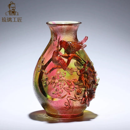 High-end handmade ancient glaze, happy eyebrows, plum blossom vase ornaments, new home housewarming gifts, living room home decorations