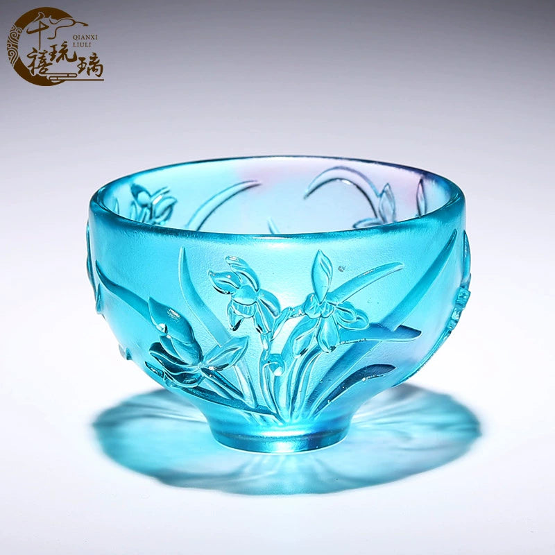 Intangible cultural heritage handmade ancient glazed plum orchid bamboo chrysanthemum bowl ornament set of high-end crystal Chinese style special gifts