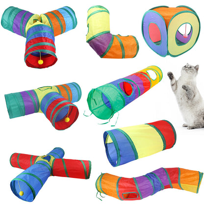 Pet cat tunnel cat rainbow three-channel interactive cat toy drill bucket foldable cat toy