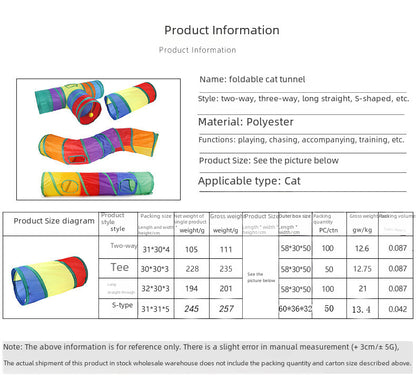 Pet cat tunnel cat rainbow three-channel interactive cat toy drill bucket foldable cat toy