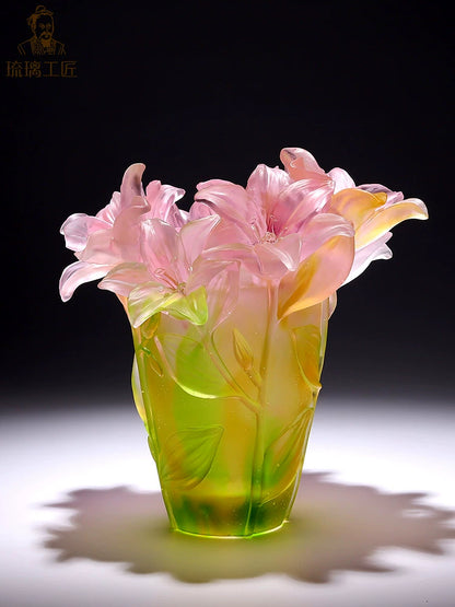 Boshan Zibo glazed art, lily vase, handicraft ornaments, high-end living room flower arrangement, high-end housewarming gifts