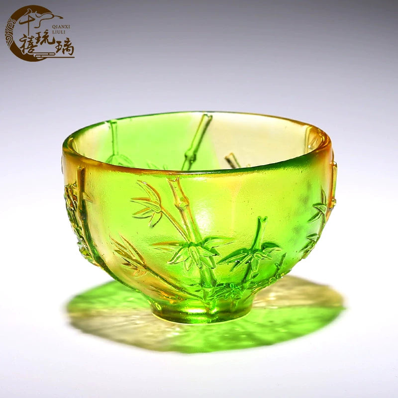 Intangible cultural heritage handmade ancient glazed plum orchid bamboo chrysanthemum bowl ornament set of high-end crystal Chinese style special gifts