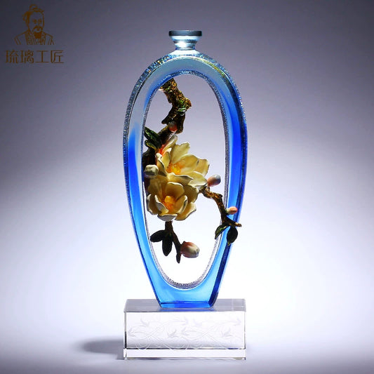 Ancient glazed artwork, vase ornaments, enamel color, high-end crystal handicrafts, living room, entrance cabinet, high-end decoration