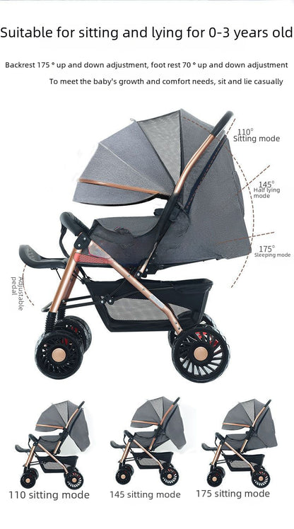 Folding baby stroller can sit on people, can lie down, light four-wheel shock absorption, walking baby artifact, baby stroller, out of the stroller